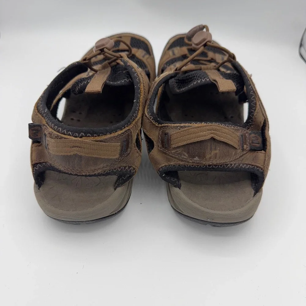 Merrell Hiking Sandals Mens Bungee Lacing Mesh Vibram Trail Shoes Brown Leather